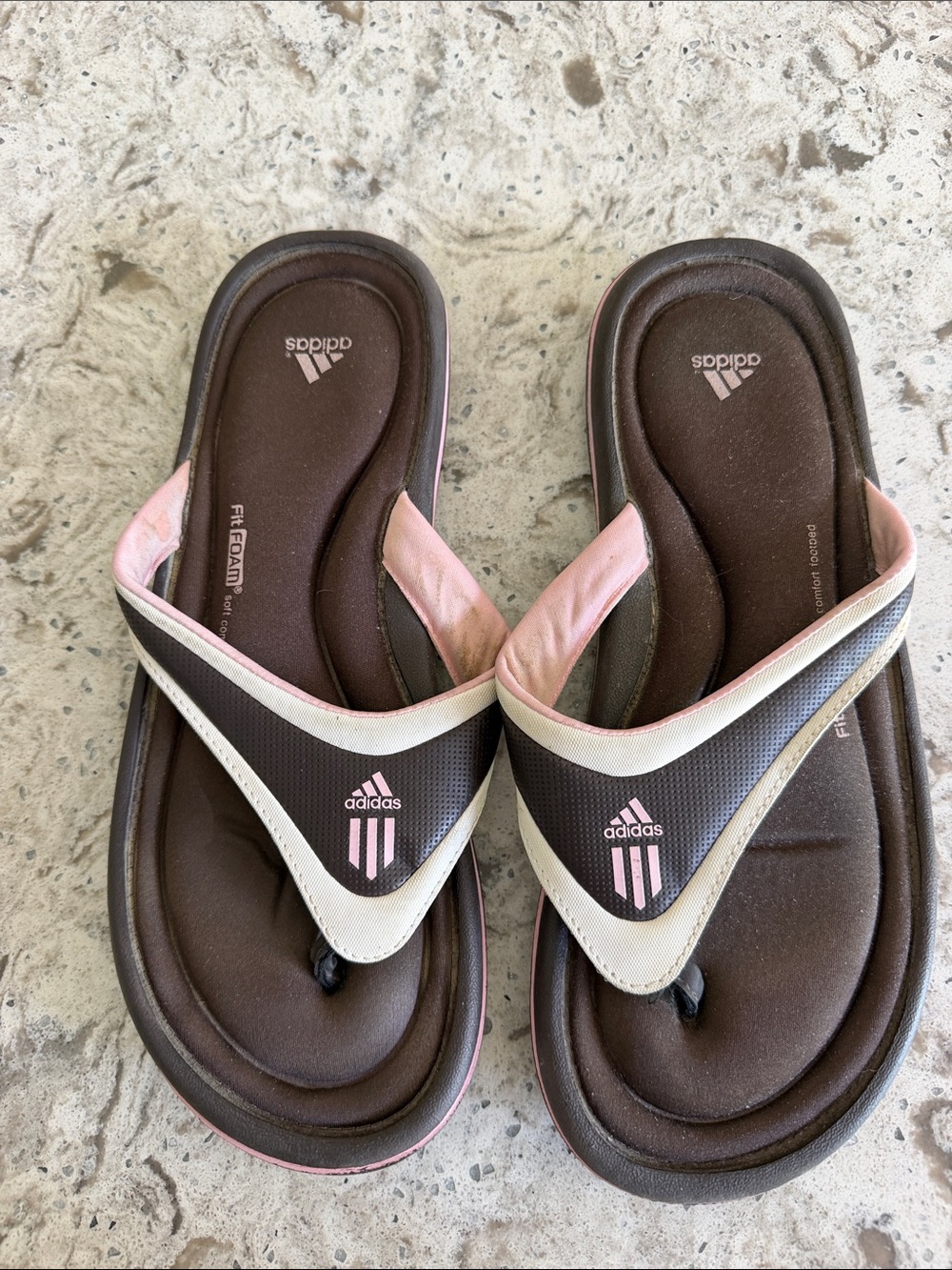 adidas Brown and Pink Foam Thong Sandals